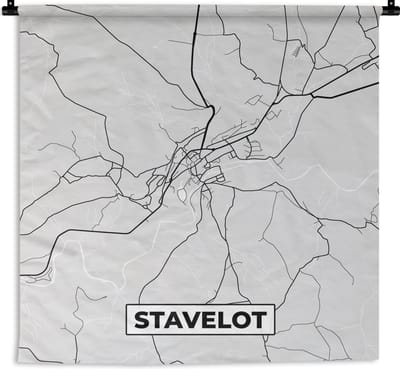 Wandkleed - Wanddoek - Stadskaart – Zwart Wit - Kaart – Stavelot – België – Plattegrond - 150x150 cm - Wandtapijt