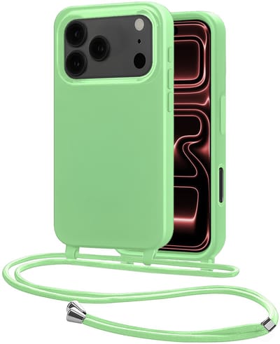 Hoes Geschikt voor iPhone 17 Pro Met Telefoonkoord - Siliconen Hoesje Backcover Met Ketting - Groen