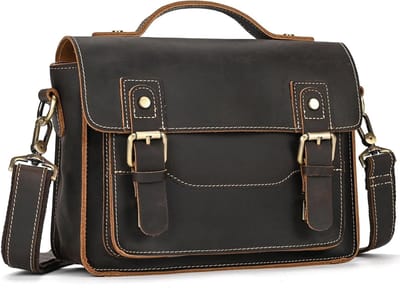 Leren Schoudertas voor Kleine Laptops tot 9.7 Inch, Stijlvolle Messenger Bag met Schouderriem, Ideaal voor Werk en Vrije Tijd, Donkerbruin