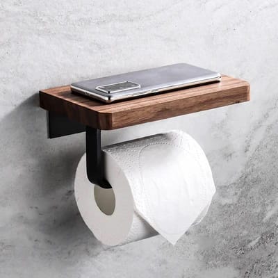 Houten toiletrolhouder Badkamer Muurbevestiging Toiletrol Telefoonhouder Plank Opslag Handdoekrol Plank Accessoires