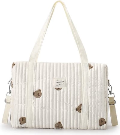 Verzorgingstas - Mombag - Luiertas - Wit met beertjes - 35x10 CM