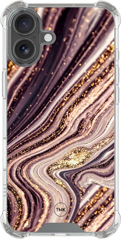 Shockproof hoesje geschikt voor Apple iPhone 17 - Golden pink marble - Schokbestendig - Verhoogde randen - TPU case - Extra Sterke Back Cover - Marmer - Transparant, Roze, Goud