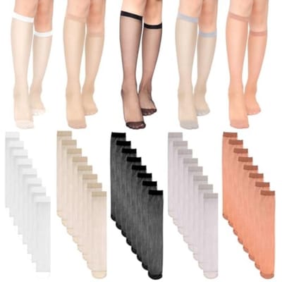 20 Paires Bas Longs Collants Avec Pointe Renforcée en Nylon Bas Longs Transparents Pour Femmes 5 Couleurs white