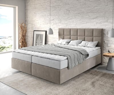 Boxspringbed Dream-Fine microvezel beige 160x200 met matras en topper