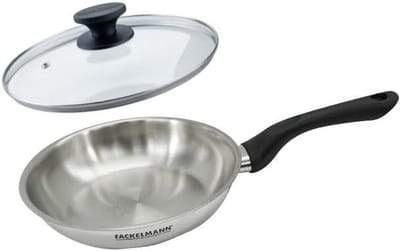Koekenpan 20 cm RVS met Glazen Deksel voor Inductie