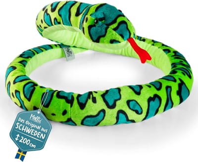 Mollis Knuffeldier, knuffelslang, 200 cm, pluche dierslang, kinderknuffeldier, zacht knuffeldier voor kinderen en baby's, groen