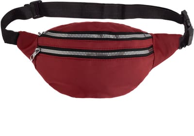 KIMU® Heuptas Donkerrood 2 Ritsen - Rode Fanny Pack met Twee Vakken - Tasje Heuptasje Rood Bordeauxrood Festival