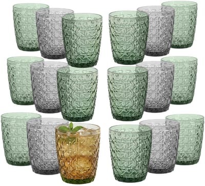 Vivalto Drinkglazen Fantasy - waterglazen - groen en grijs transparant - glas - set 18x stuks - 290 ml - stapelbare glazen