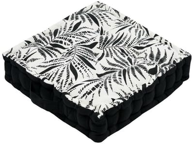 Stof Textile Vloerkussen Leaves - zwart/wit - katoen - 45 x 45 x 10 cm - vierkant - Extra dik - extra zitplaatsen - spelen - gamen - relaxen
