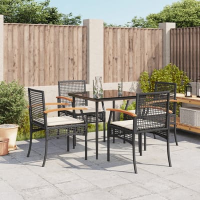 vidaXL - 5-delige - Tuinset - met - kussens - poly - rattan - zwart