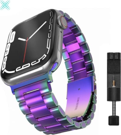 MY PROTECT - Luxe Metalen Bandje - Geschikt Voor Apple Watch Bandje - Series 1/2/3/4/5/6/7/8/9/10/SE - 38mm - 40mm - 41mm - 42mm - Regenboog