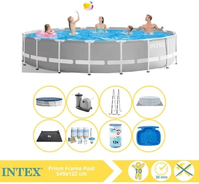 Intex Prism Frame Zwembad - Opzetzwembad - 549x122 cm - Inclusief Onderhoudspakket, Filter, Solar Mat en Voetenbad