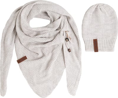 Knit Factory 2-delige Dames Winterset - Coco Omslagdoek - Coco Beanie - Set met sjaal en muts voor dames - Beige