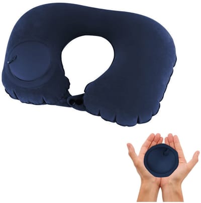 Dailygoods- Reiskussen Opblaasbaar - Neksteun - Reisnekkussen - Vliegtuigkussen - Verstelbaar - Hoog Pluche Materiaal - Ingebouwde Handpomp - Nekkussen