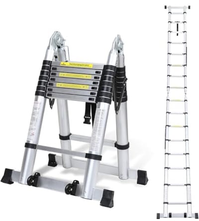 Telescopische vouwladder 5 m - Uittrekbare aluminium ladder met 150 kg belastbaarheid