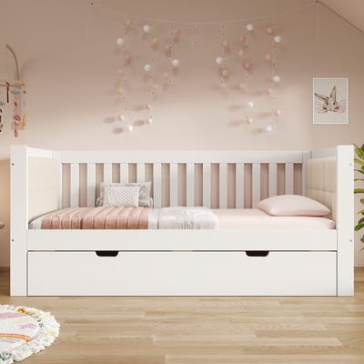 Slaapbank 90x200 cm - met uitschuifbaar bed 90x190 cm - wit - voor kleine appartementen of logeerkamers - zonder matras