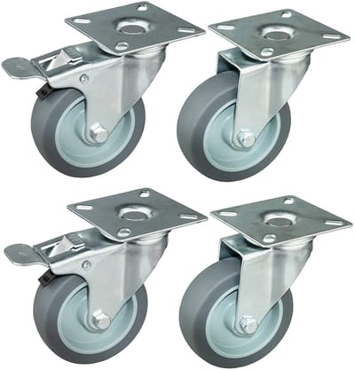 Meubelwielen 75 mm met Rem - Zwenkwielen met Totale Draagkracht van 240 kg