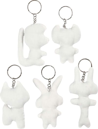 Figuren van textiel met sleutelhanger, H: 6-10 cm, 5 stuk/ 1 doos