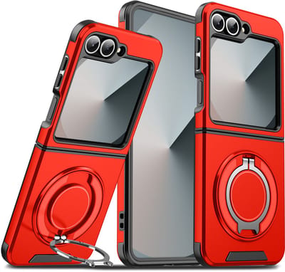 Hoesje Geschikt voor Samsung Galaxy Z Flip 7 FE - Flip 6 hoesje Rood backcover met Met Draaibare Ring Houder en camera bescherming