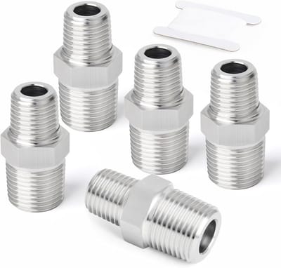 5 stuks Reduceernippel 1/2" x 3/8" BSP Roestvrij Staal 304 Schroefdraad Adapter