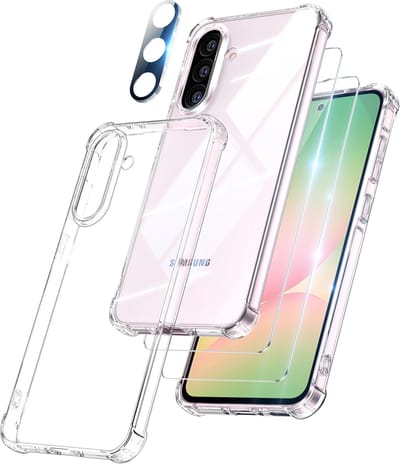 Militaire KKG schokbestendige hoesje met 2 Gehard Glazen Schermbeschermers en 1 cameralensbeschermer - Anti-schok hoesje Geschikt voor: Samsung Galaxy A55 - transparant