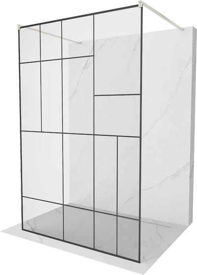Mexen Kioto vrijstaande douchewand 100 x 200 , zwart patroon 8 mm, geborsteld nikkel - 800-100-002-97-78