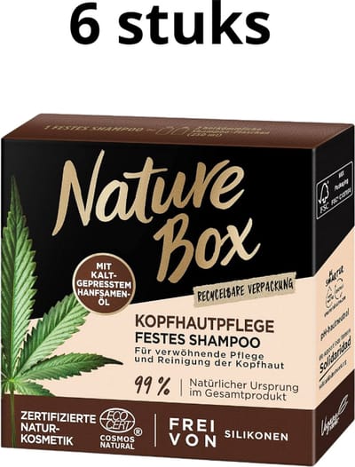 Nature Box - Hennepzaad - Shampoo bar - Haarverzorging - Voordeelverpakking - 6 x 85 gr