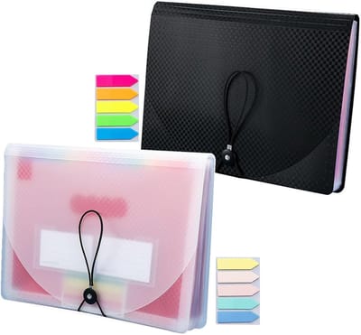 Set van 2 A4 Documentenmappen met 13 Compartimenten, Regenboog Kleur, Accordeon Mappen, Ideaal voor Organisatie en Archivering van Documenten