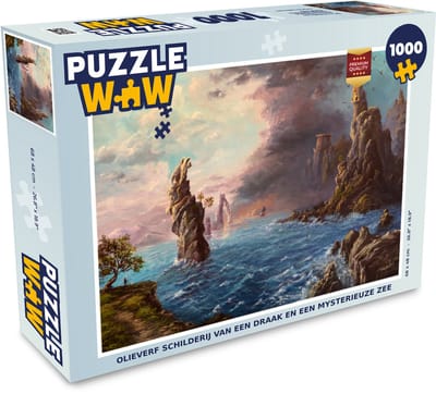 Puzzel Olieverf schilderij van een draak en een mysterieuze zee - Legpuzzel - Puzzel 1000 stukjes volwassenen