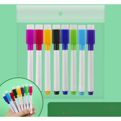 Marqueurs à sec pour tableau blanc, petits stylos magnétiques effaçables, crayons de couleur pour enfants, marqueurs effaçables, gomme blanche, stylos magnétiques blue
