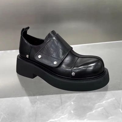 Lui Grote Kop Heren Brits Forenzen Eén-pedaal Platform Leer Geavanceerd Gevoel van Innerlijke Hoogteverhoging Casual Derby Schoenen 44 black