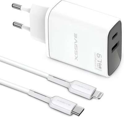 Snelle Oplader geschikt voor iPhone Lightning naar USB C Kabel - 1 Meter - 2 Poorten