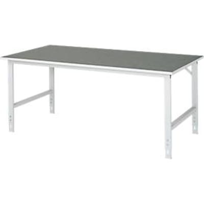 Rau werktafel Tom, handmatig in hoogte verstelbaar, 25 mm spaanplaat met linoleum bekleding, tot 500 kg, B 2000 x D 1000 x H 760-1080 mm, lichtgrijs/lichtgrijs
