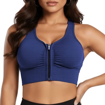 Sport BH Met Rits - BH met Voorsluiting - Push Up BH zonder beugel - Maat S - Blauw - Extra comfortabele Sport BH - Sport bh dames - Shock absorber - Sport top - Magic bra - Comfort BH