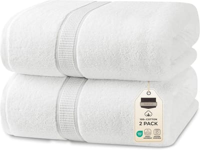 PromoHome Premium Superzachte Hotelkwaliteit HanddoekenSet van 2 Stuks - Extra Grote 90 x 180 cm - 100% Ringgesponnen Katoen "Wit"