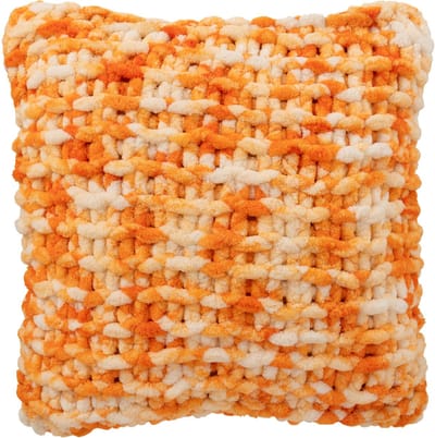 J-Line kussen Gebreid - polyresin - oranje/wit