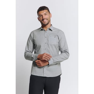 No Excess Shirt Stretch Allover Printed Offwhite Maat: M | Casual Overhemden Outlet | Heren | Grijs
