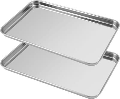 SnelShoppen - 2 Stuks RVS Mini Taartplaat, 22.7 x 14.7 x 1.2 cm Rectangulaire Bakplaten van Roestvrij Staal, Geschikt voor Bakken, Roosteren en Servee