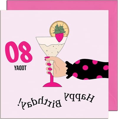 Verjaardagskaart 80 jaar - Kaart dames oma - Verjaardag vieren - Premium kwaliteit 350gsm - 145x145mm - Roze