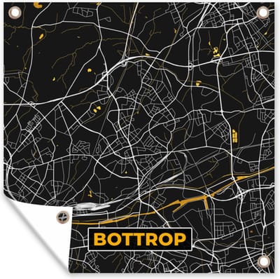Tuin poster Bottrop - Stadskaart - Black and Gold - Goud - Duitsland - Plattegrond - Kaart - 200x200 cm - Tuindoek