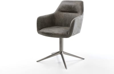 Eetkamerstoel Pejo-Flex kruispoot grafiet microvelours grijs antiek 360° draaibaar rocker-functie pocketveer kern