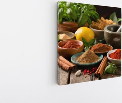 Saammp Canvas Schilderij - Verschillende Kruiden - Specerijen - Stilleven - 20x20 - Foto op canvas - Wanddecoratie - Muurdecoratie keuken - Slaapkamer decoratie - Canvas Print
