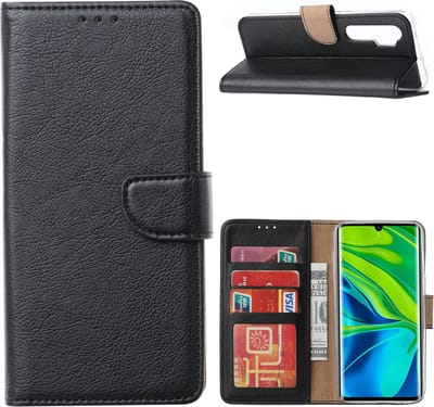 LuxeBass Hoesje geschikt voor Xiaomi Mi Note 10 Lite - Boekhoesje met kaartvakken - Zwart gsm hoesje - telefoonhoes - telefoonhoesjes