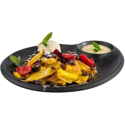 GGM Gastro (6 Stück) Teller - NERO - Melamin - 300x250mm - mit Dipschale 60ml
