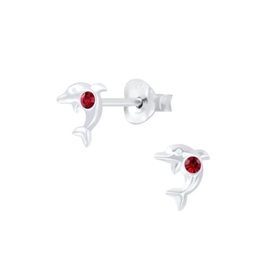 Joy|S - Zilveren petit dolfijn oorbellen - 6 x 5 mm - kristal rood - kinderoorbellen