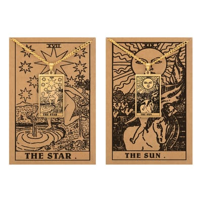 Tarot Ketting 17 | 19 bundel – Hoop & Licht – Goudkleurig Stainless Steel - Inclusief Rider-Waite Kaartjes - 60cm - Pax Amare