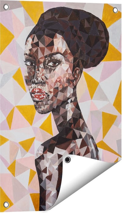 Gards Tuinposter Afrikaanse Vrouw in Driehoekjes - Abstract - 40x60 cm - Tuindoek - Tuindecoratie - Wanddecoratie buiten - Tuinschilderij