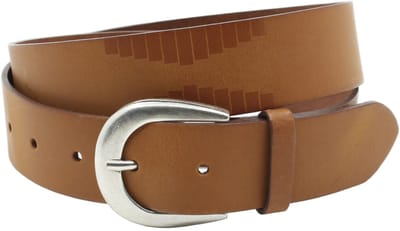 Cognac dames pantalon riem 3,5 cm leer met abstracte print - Leer - Pantalon riem - Casual - Maat 85