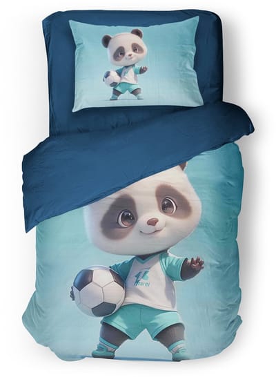 Eleganzzz Kinder Dekbedovertrek Panda Power - Voetbal Dekbedovertrek - Blue - 140x200/220cm - Dekbedovertrek Kinderen - Micropercal - Eenpersoons