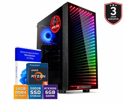 Game PC RTX 3050 6GB Gaming Desktop | AMD Ryzen 5 2600X | 16GB DDR4 RAM | 500GB SSD | Windows 11 Pro | RGB Gaming Computer | Fortnite PC | Minecraft PC | Valorant PC | Roblox PC | Plug & Play | 3 Jaar Garantie
